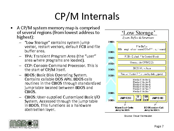 CP/M Internals • A CP/M system memory map is comprised of several regions (from