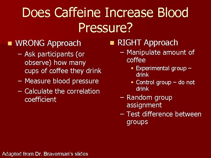 Does Caffeine Increase Blood Pressure? n WRONG Approach – Ask participants (or observe) how