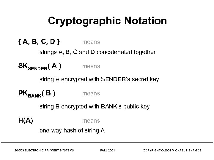 Cryptographic Notation { A, B, C, D } means strings A, B, C and