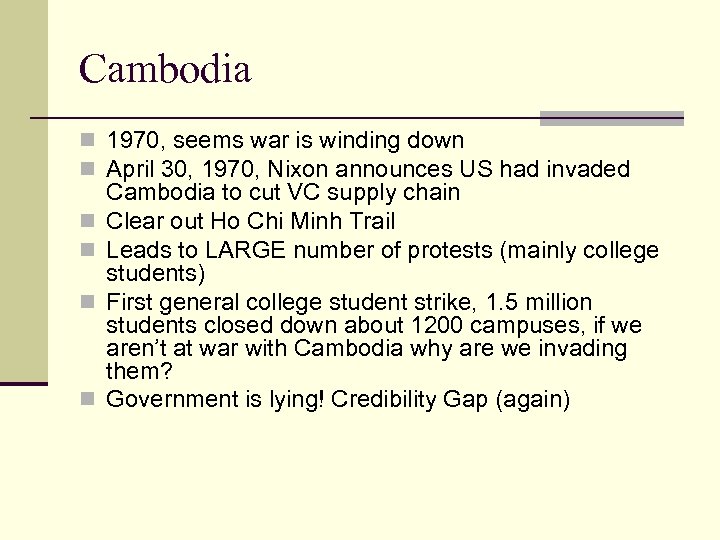 Cambodia n 1970, seems war is winding down n April 30, 1970, Nixon announces