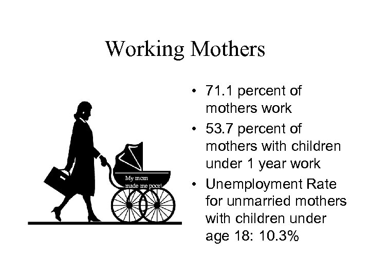 Working Mothers My mom made me poor! • 71. 1 percent of mothers work