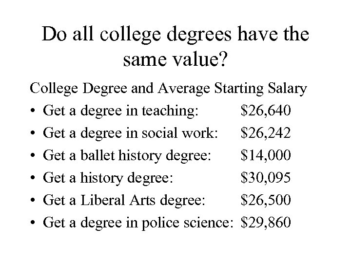 Do all college degrees have the same value? College Degree and Average Starting Salary