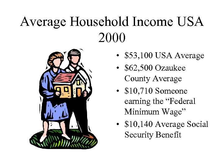 Average Household Income USA 2000 • $53, 100 USA Average • $62, 500 Ozaukee