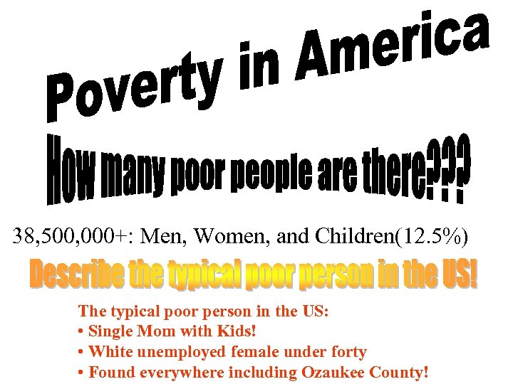  38, 500, 000+: Men, Women, and Children(12. 5%) The typical poor person in