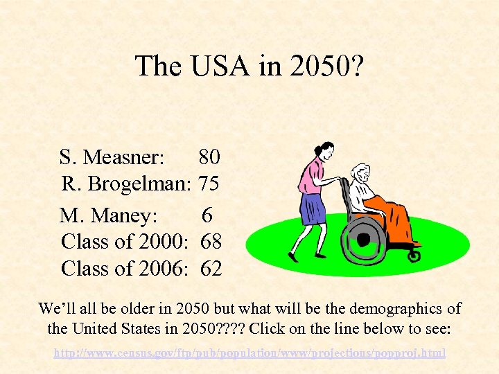 The USA in 2050? S. Measner: 80 R. Brogelman: 75 M. Maney: 6 Class