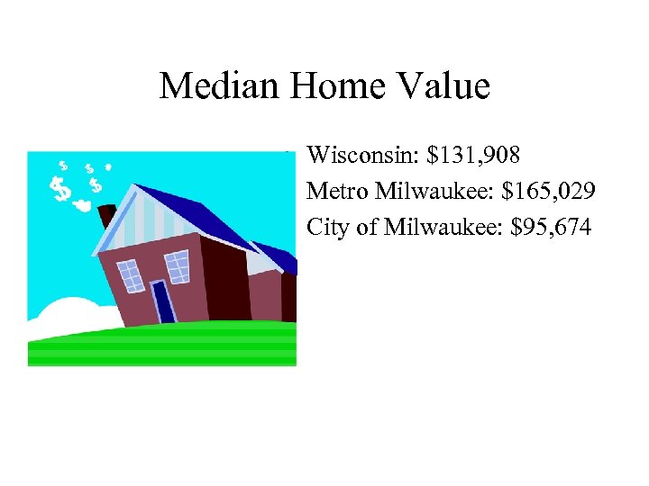 Median Home Value • Wisconsin: $131, 908 • Metro Milwaukee: $165, 029 • City