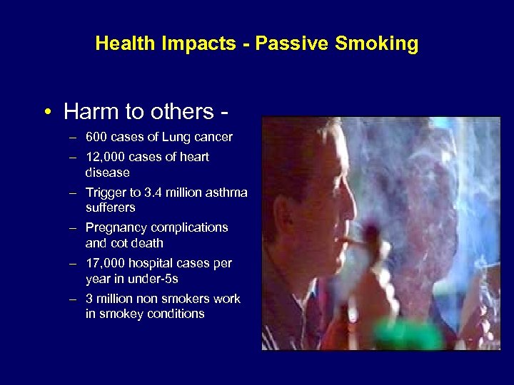 Health Impacts - Passive Smoking • Harm to others – 600 cases of Lung