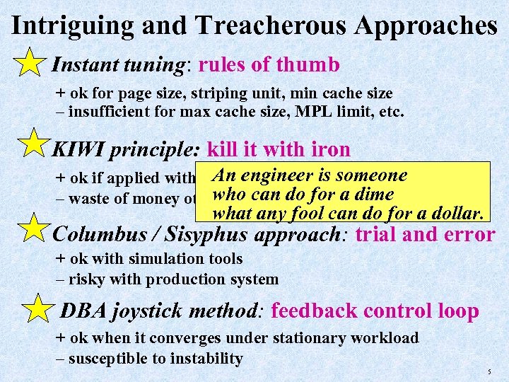 Intriguing and Treacherous Approaches Instant tuning: rules of thumb + ok for page size,
