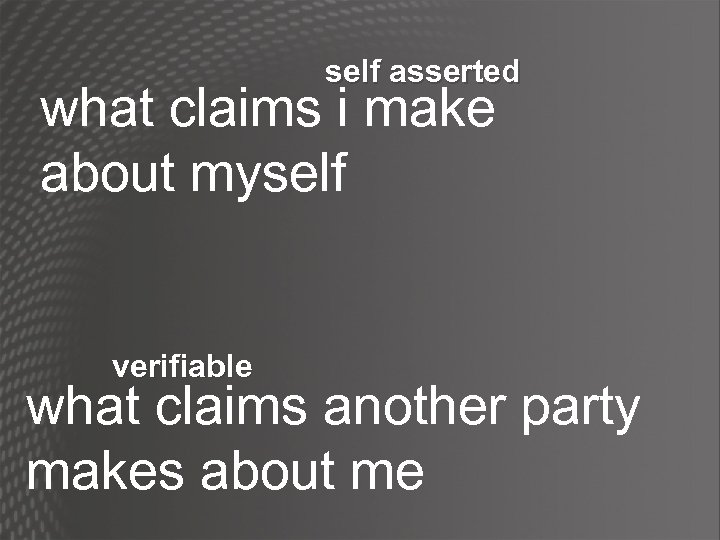 self asserted what claims i make about myself verifiable what claims another party makes