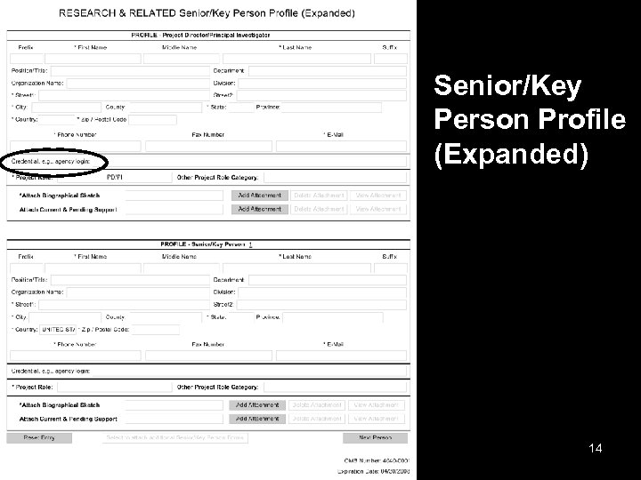 Senior/Key Person Profile (Expanded) 14 