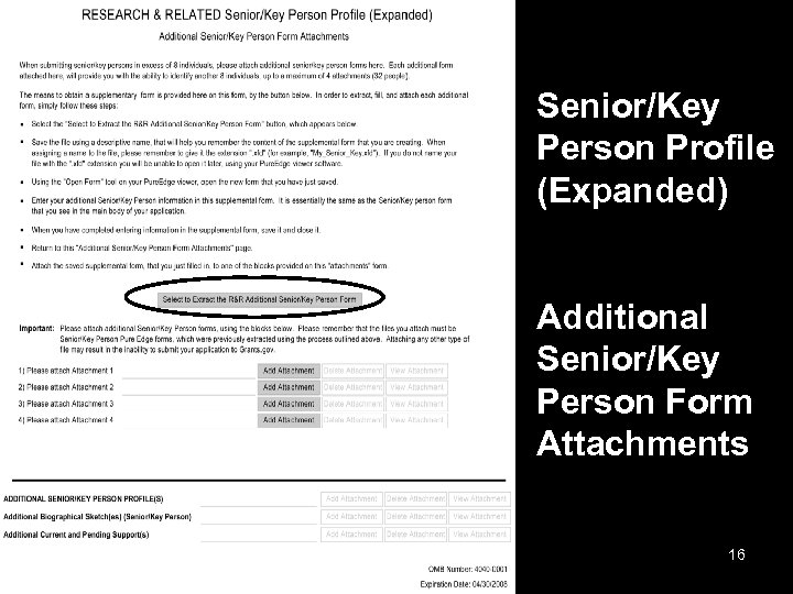 Senior/Key Person Profile (Expanded) Additional Senior/Key Person Form Attachments 16 