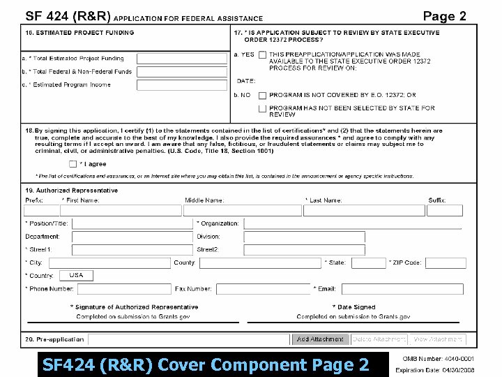 SF 424 (R&R) Cover Component Page 2 2 