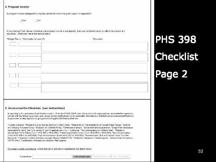 PHS 398 Checklist Page 2 52 