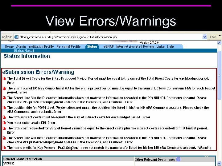 View Errors/Warnings 68 