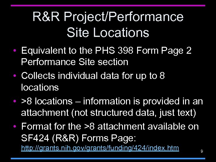 R&R Project/Performance Site Locations • Equivalent to the PHS 398 Form Page 2 Performance