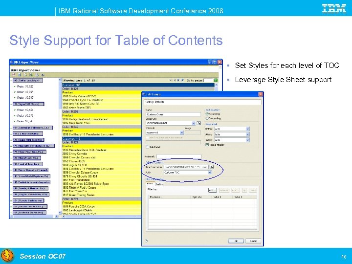 IBM Rational Software Development Conference 2008 Style Support for Table of Contents § Set