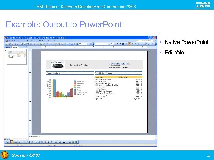 IBM Rational Software Development Conference 2008 Example: Output to Power. Point § Native Power.