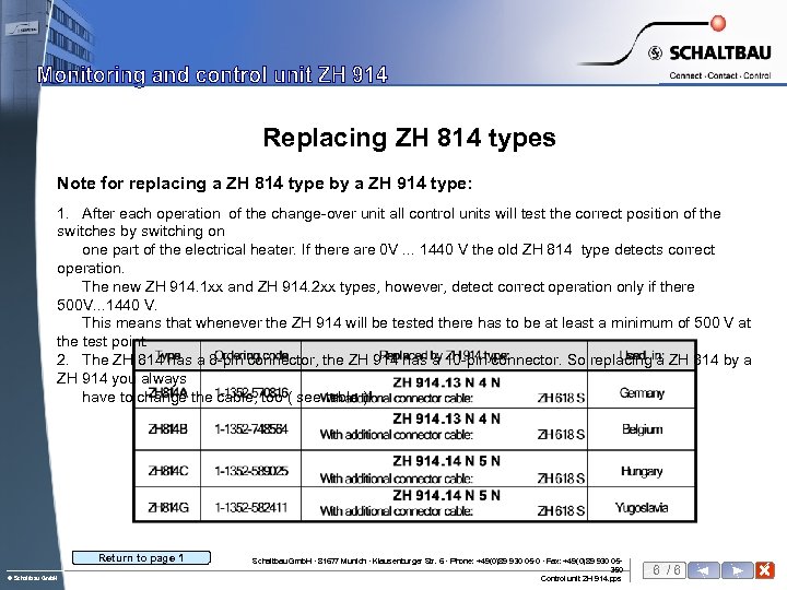 Replacing ZH 814 types Note for replacing a ZH 814 type by a ZH