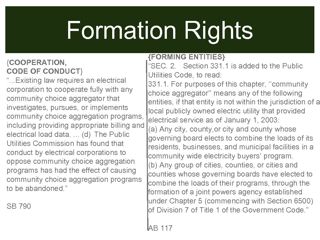 Formation Rights {FORMING ENTITIES} {COOPERATION, “SEC. 2. Section 331. 1 is added to the