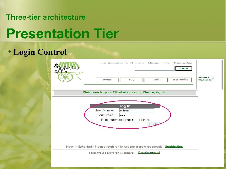 Three-tier architecture Presentation Tier • Login Control 