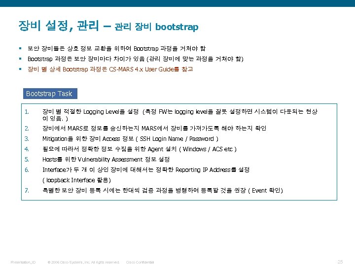 장비 설정, 관리 – 관리 장비 bootstrap § 보안 장비들은 상호 정보 교환을 위하여