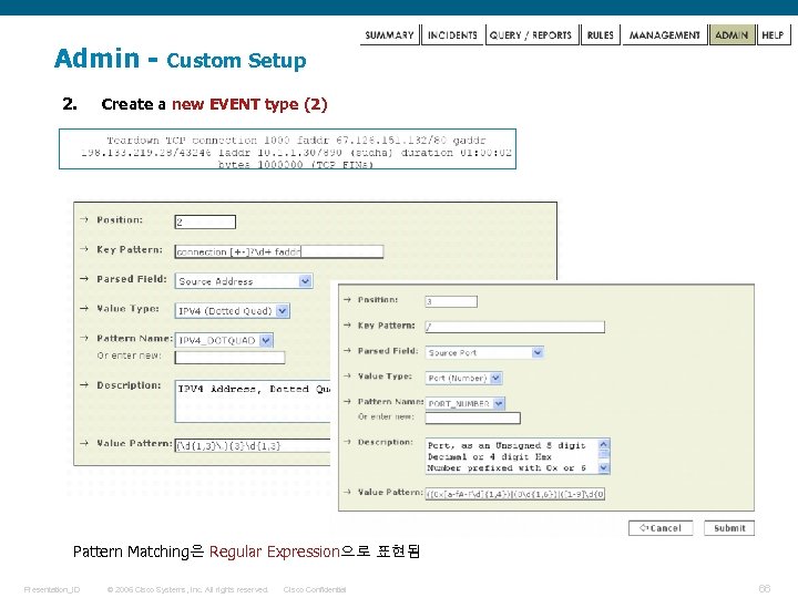 Admin 2. Custom Setup Create a new EVENT type (2) Pattern Matching은 Regular Expression으로