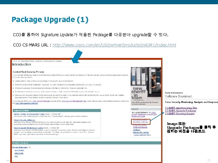 Package Upgrade (1) CCO를 통하여 Signature Update가 적용된 Package를 다운받아 upgrade할 수 있다. CCO