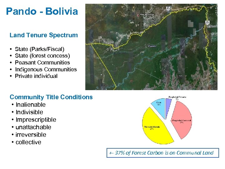 Pando - Bolivia Land Tenure Spectrum • State (Parks/Fiscal) • State (forest concess) •
