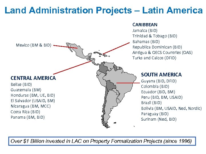 Land Administration Projects – Latin America CARIBBEAN Mexico (BM & BID) CENTRAL AMERICA Belize