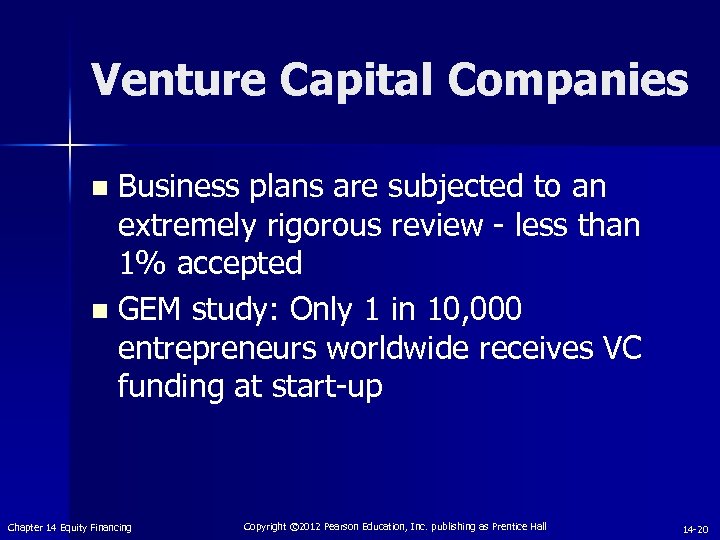 Venture Capital Companies Business plans are subjected to an extremely rigorous review - less