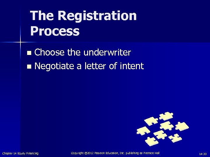 The Registration Process Choose the underwriter n Negotiate a letter of intent n Chapter