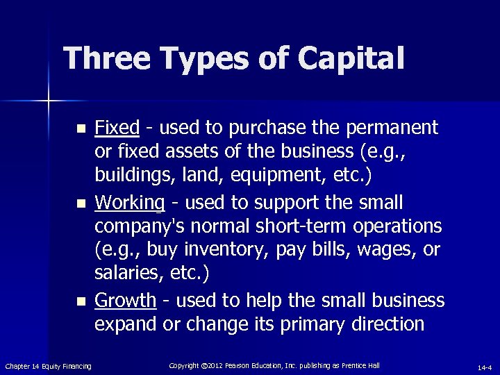 Three Types of Capital n n n Chapter 14 Equity Financing Fixed - used