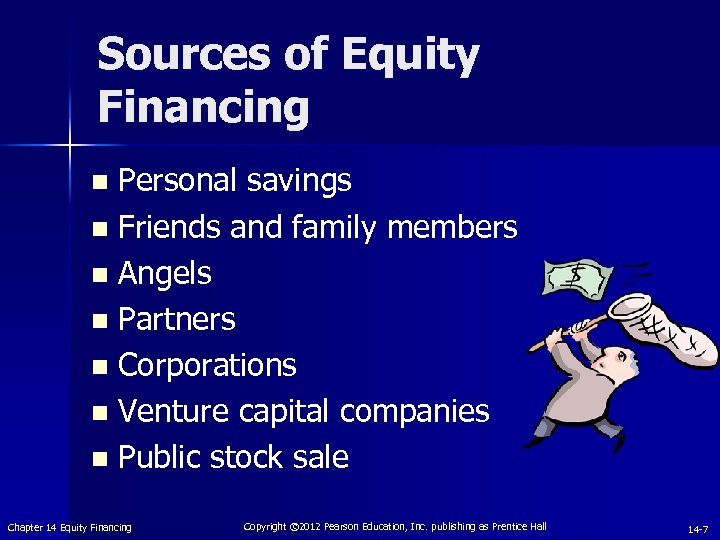 Sources of Equity Financing Personal savings n Friends and family members n Angels n