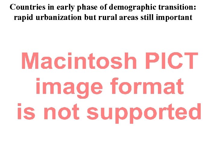 Countries in early phase of demographic transition: rapid urbanization but rural areas still important