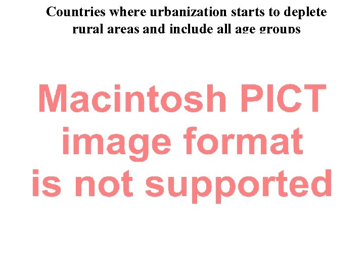 Countries where urbanization starts to deplete rural areas and include all age groups 