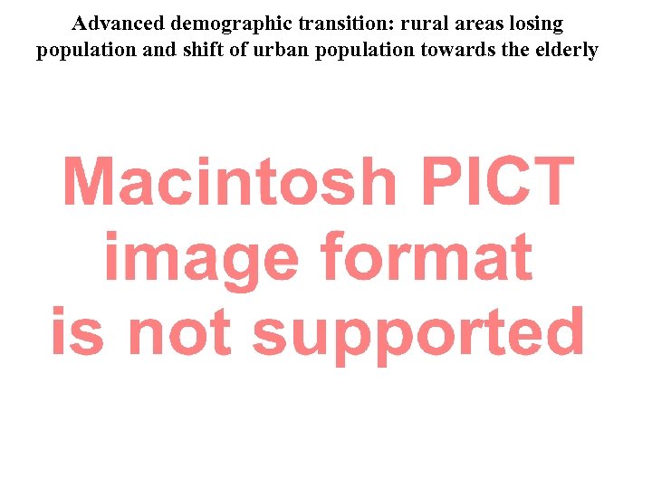 Advanced demographic transition: rural areas losing population and shift of urban population towards the