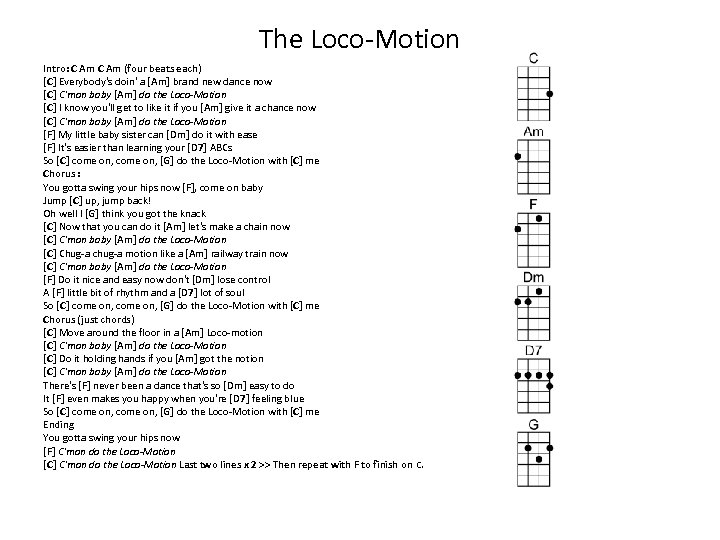 The Loco-Motion Intro: C Am (four beats each) [C] Everybody's doin' a [Am] brand