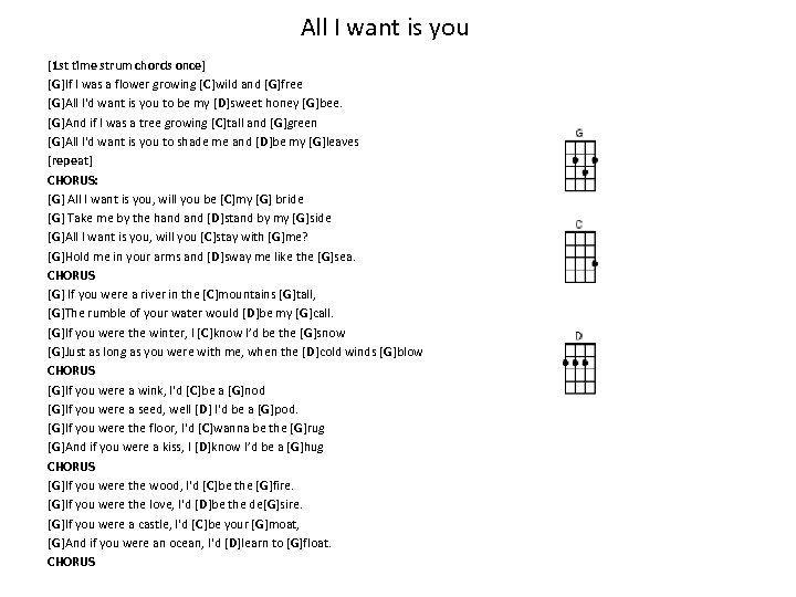 All I want is you [1 st time strum chords once] [G]If I was