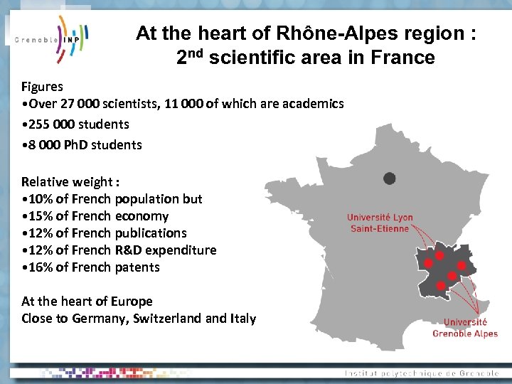 At the heart of Rhône-Alpes region : 2 nd scientific area in France Figures