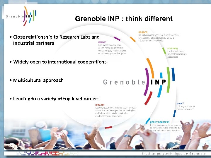 Grenoble INP : think different • Close relationship to Research Labs and Industrial partners