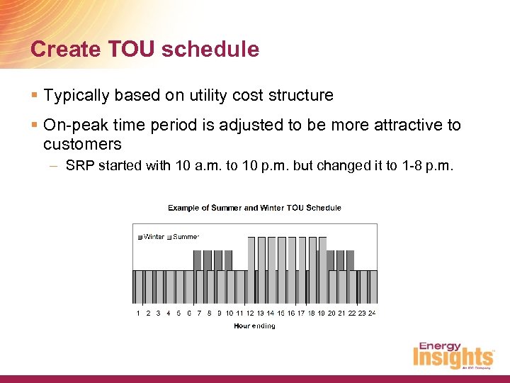 Create TOU schedule § Typically based on utility cost structure § On-peak time period