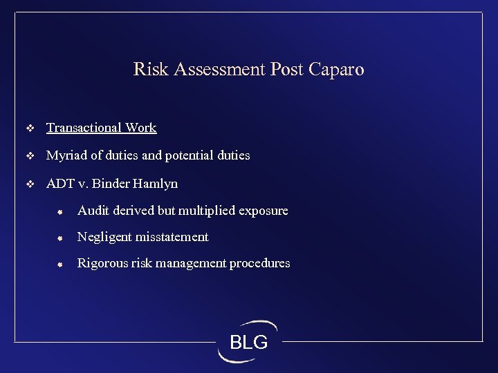 Risk Assessment Post Caparo v Transactional Work v Myriad of duties and potential duties
