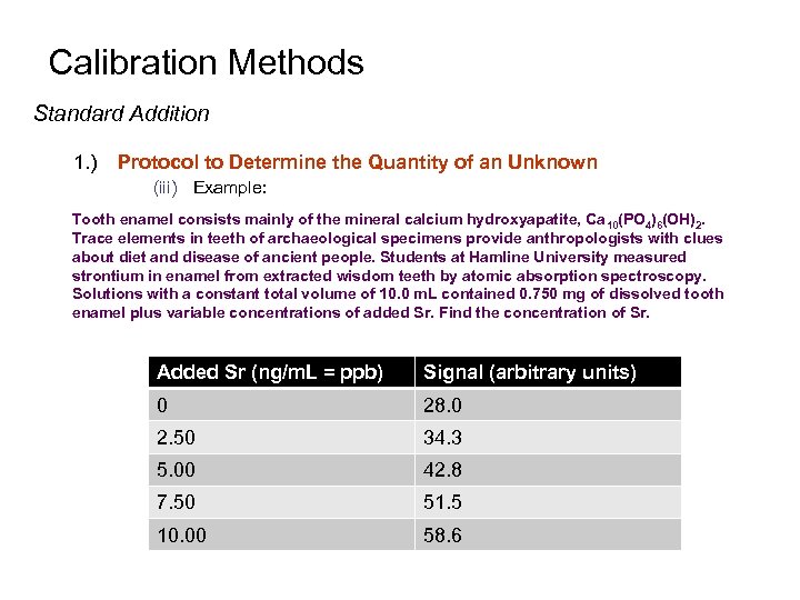 Calibration Methods Standard Addition 1. ) Protocol to Determine the Quantity of an Unknown