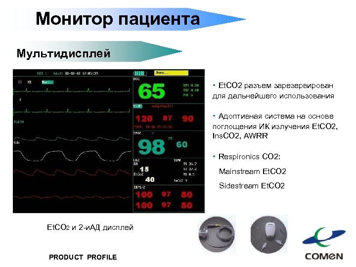 Монитор пациента Мультидисплей • Et. CO 2 разъем зарезервирован для дальнейшего использования • Адоптивная