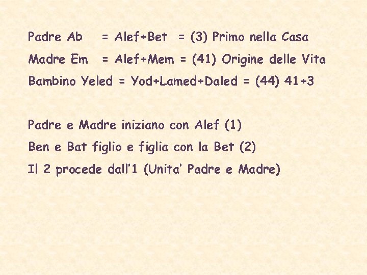 Padre Ab = Alef+Bet = (3) Primo nella Casa Madre Em = Alef+Mem =