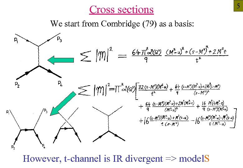 Cross sections We start from Combridge (79) as a basis: However, t-channel is IR