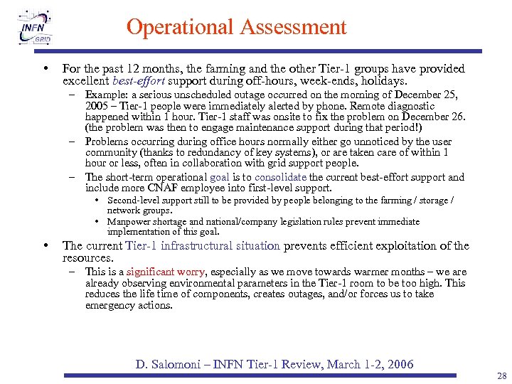 Operational Assessment • For the past 12 months, the farming and the other Tier-1