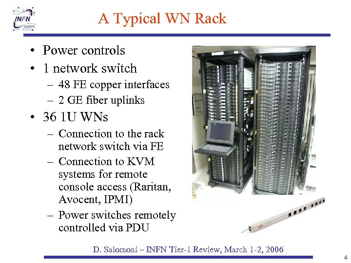 A Typical WN Rack • Power controls • 1 network switch – 48 FE