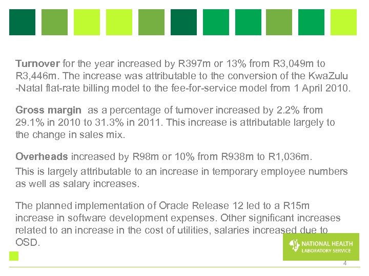 Turnover for the year increased by R 397 m or 13% from R 3,