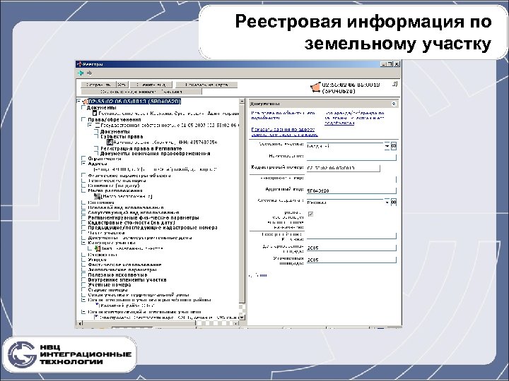 Реестровая информация по земельному участку 